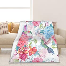 Mt-159 Elightvap Blanket Hummingbird Pink Flower Blankets Warm Lightweight Throw All-s