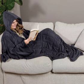 Ella Jayne 681827992732 Wearable Weighted Snuggle Blanket Black Soft Plush