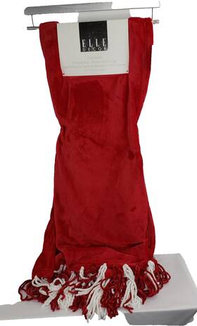 Elle 842873108908 Plush Throw 50 Inch X 70 Blanket - Red Fringed Nwt