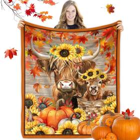 Elute-blanks-609396999 Elutefpme Fall Highland Cow Blanket Autumn Pumpkin Sunflower