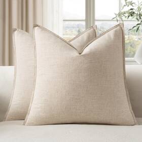 Emema 60 Covers 01 Decorative Linen Throw Pillow 24x24 Inch Natural Beige Boho Farm