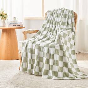 B0dgpxj9hl Emme Checkered Blanket Queen 80 Inch X90 Green Knit Soft Fluffy Pattern Throw