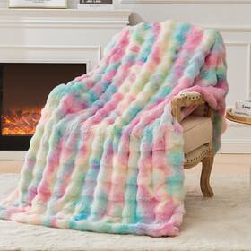 Emme B0fbrjxf7q Faux Fur Blanket Queen Size Rainbow - Big Bubble Rabbit Cozy For