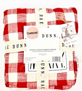 Enchante 192598492692 Rae Dunn Sherpa Christmas Throw Blanket Ftmerryft Red White Buffalo Check 50 X 60
