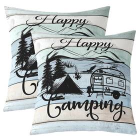 Lwhs2553xxy-kd Erosebridal 60x60x2 Happy Camping Throw Pillow Covers 24x24 Set Of 2 Camper Cushion For S
