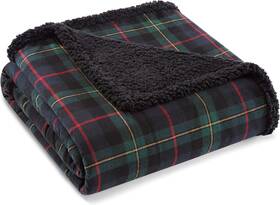 Ushshf1123122 Eruule Reversible Cotton Flannel Sherpa Throw Blanket - Cozy Pine Tartan Design