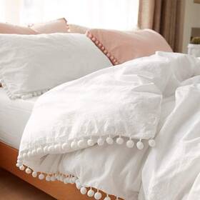 E02-d-wh Etdiffe Pom Duvet Cover Full Size - 3 Piece Boho No Comforter White