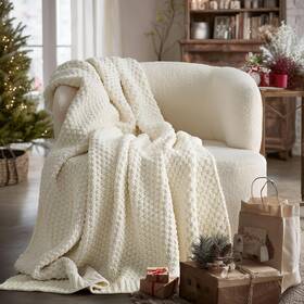 Evergracehome 850066940525 Chunky Chenille Knit Throw Blanket For Couch Soft Luxurious Moss Stitch Blan