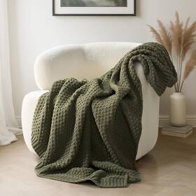 Evergracehome 850066940532 Chunky Chenille Knit Throw Blanket For Couch Soft Luxurious Moss Stitch Chai