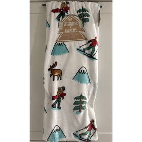 Evergreens & Earmuffs 194382297629 Mountain Ski Snowboard Reindeer 60x70 Inch Plush Throw Blanket Snow Skiing Deer New