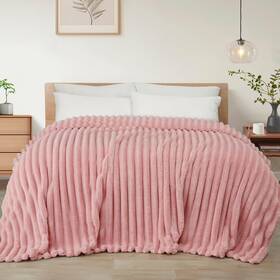 Bk-dct6080-pk-uk Exclusivo Mezcla Twin Size Flannel Fleece Blanket Super Soft Striped Jacquard Bed Li