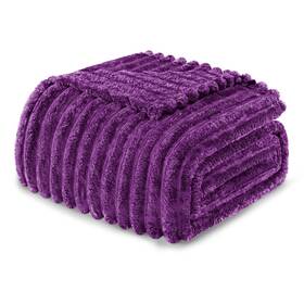 Bk-dct90104-dp-uk Exclusivo Mezcla King Size Flannel Fleece Blanket Super Soft Striped Jacquard Bed Li