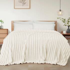 Bk-dct9090-iv-uk Exclusivo Mezcla Queen Size Flannel Fleece Blanket Super Soft Striped Jacqua