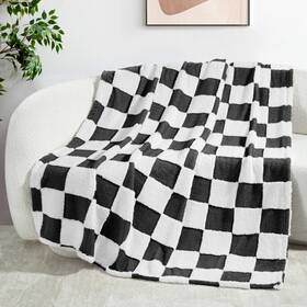 Bk-dfg5060-bk Exclusivo Mezcla Checkered Throw Blanket Super Soft And Warm Fluffy Fleece For Couch