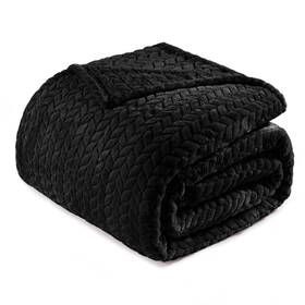Fb-jl-9090-bk-uk Exclusivo Mezcla Black Fleece Queen Size Blanket For Bed 90x90 Inches Soft