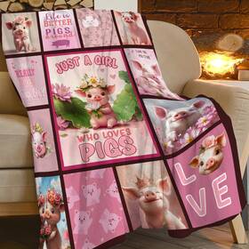 Exroozy 877528999638 Pink Pig Blanket Just A Girl Who Loves Pigs Throw Blankets For Girls Women Fl