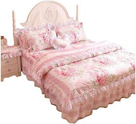 5942182 Fadfay Romantic Flower Print Bedding Set Floral Bed Princess Twin Pink