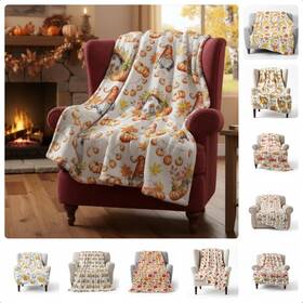 Wap-fanfanwin-1777 Fanfanwin 10 Pcs Fall Thanksgiving Throw Blankets Bulk Autumn Flannel Pumpkins