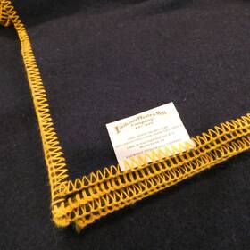 Faribault Woolen Mill 848304025103 Navy Blue Wool Blanket 72x94 Gold Edge Stitching Vintage