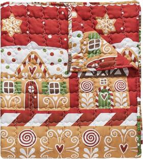 Gl-2404ethr Fashions Gingerbread Lane Novelty Holiday Quilted Throw Blanket 50 X 60 Inches Red