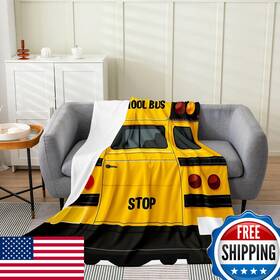 B0b3xjpc7l Feelyou School Bus Print Flannel Fleece Throw Blanketall Season Yellow