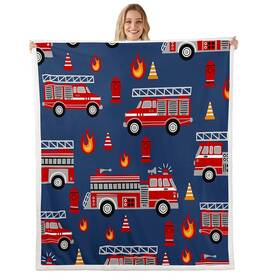 B0b82dn24p Feelyou Cartoon Car Sherpa Blanket Fire Truck Fleece Throw For Bed Sofa