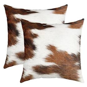 Lwh22744hy-kd Feelyou 45x45x2 Cow Fur Pillow Covers 18x18 Set Of 2 Cowhide Brown White Decorative Outdoor T