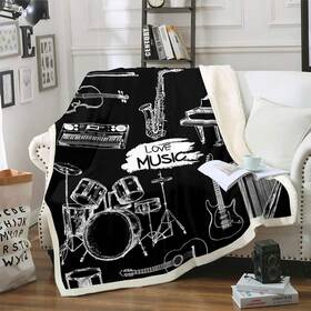 Sx15281mtzsj Feelyou Guitar Fleece Throw Blanket For Sofa Couch Drum Kit Piano Music Themed Sherpa