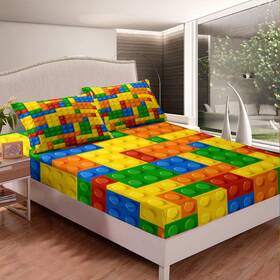 Sx5533yncl-full Feelyou Games Bed Sheet Set For Bedroom Color Building Blocks Fitted Boys G
