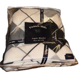 Fiedale Mills 008953717020 Blanket Argyle Twin 60 X 90 Inch White Blue Gray Fleece