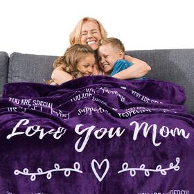 Fe-1-10 Filo Estilo Love You Mom Sherpa Throw Blanket 60x50 Purple Violet