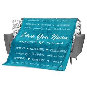 Fe-10-4 Filo Estilo Nana Blanket Gift 50x60 Teal Fleece Mothers Day Birthday Love
