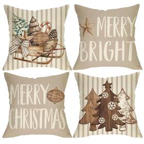 F1-1190-pc-18 Fjfz Merry Christmas Tree Decorative Throw Pillow Covers 18 X Set Of 4 Brown