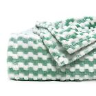 Fleece Blanket Flannel Throw Green Striped Jacquard Weave