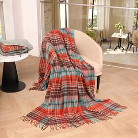 F2005-06 Fleesoft Holiday Plaid Throw Blanket For Couch 100% Wool Lightweight Farmhouse