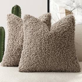 B24-4 Foindtower 2 Pieces 24x24 Inch Khaki Faux Fur Throw Pillow Cover Accent Sher