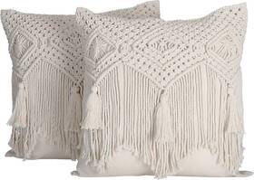 Fccm201-16 Folkulture Boho Throw 16 Inch X Pack Of 2 Natural Off-white