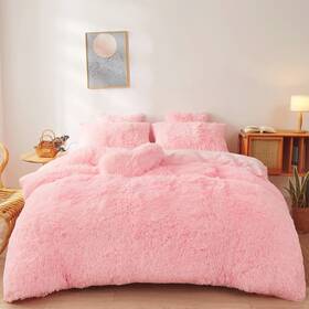 Foppa 795063129200 Fluffy Faux Fur Pink Comforter Cover Set Queen - Light
