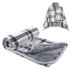 E5119-aa-02 Forestfish Fleece Wearable Blanket Plaid Lap With Buttons Grey-white
