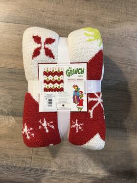 At914d Franco Dr. Seuss Grinch Mean Snuggle Throw Blanket 50x60 Red White Green