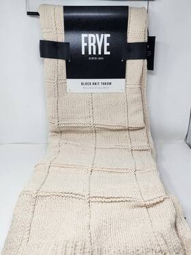 Frye 783048281302 Oversized Block Knit Throw Blanket Cream New With Tags 50 Inch X 70 Soft