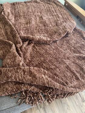Rn83134 Frye Brown Polyester Fringed Throw Blanket Solid Rectangular