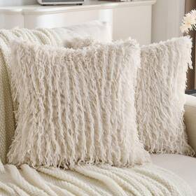Bz015 Futei Beige Decorative Throw Pillow Covers 26x26 Inch Set Of 2 Soft Fluffy Fa