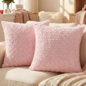 Bz027 Futei Pink Decorative Throw Pillow Covers 22x22 Inch Set Of 2 Soft Solid Rose
