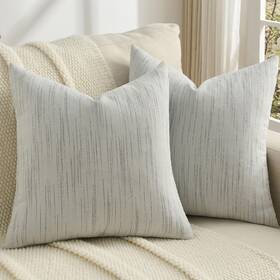 Bz050 Futei Light Grey Chenille Throw Pillow Covers 18x18 Inch Set Of 2 Soft And Cozy