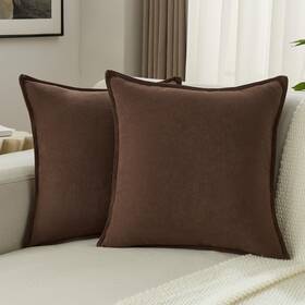 Bz082 Futei Brown Chenille Throw Pillow Covers 24x24 Inch Set Of 2 Edges Double-sti