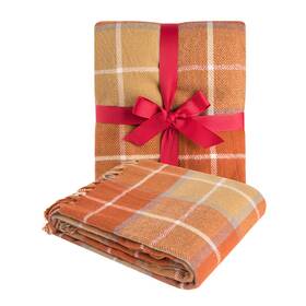 43397-27288 G Lake Orange Plaid Blanket Throw Acrylic Soft Reversible Dyed Fringed Bed Bl