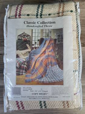 850twl Gallic Associates Classic Collection Vtg Handcrafted Beige Plaid Throw Blanket