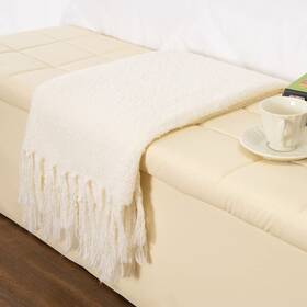Gealaek 973113117339 Decorative Fluffy White Throw Blanket Cream Fringe Lightweight Faux