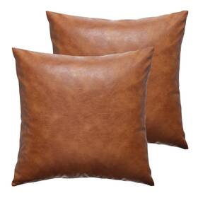 Gege006a65-2p Gegelica 26x26 Inch Faux Leather Throw Pillow Covers Set Of 2 Brown Large Thick Solid